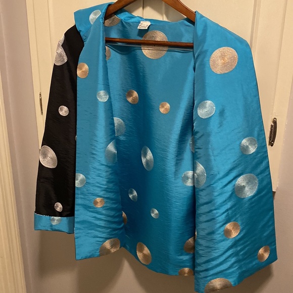 Black and sky blue open jacket with metallic embroidered details, size large - Picture 6 of 6